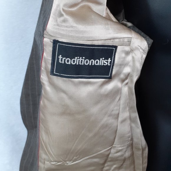 Traditionalist Men's Suit Jacket Blazer 2 Button Pockets Striped Brown Stone - Picture 9 of 9